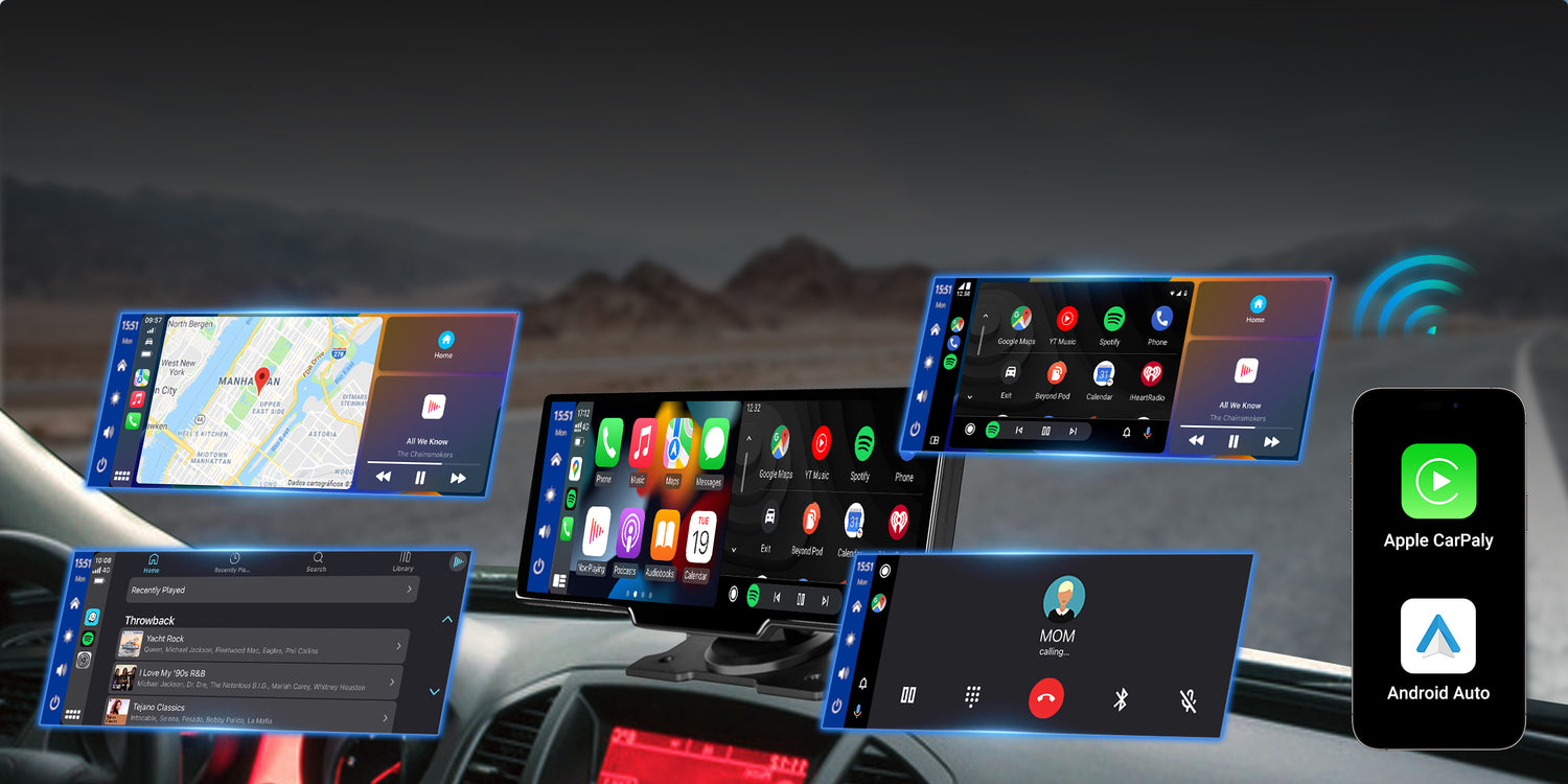 Tragbarer 10-Zoll-Apple-CarPlay- und Android-Auto-Autobildschirm